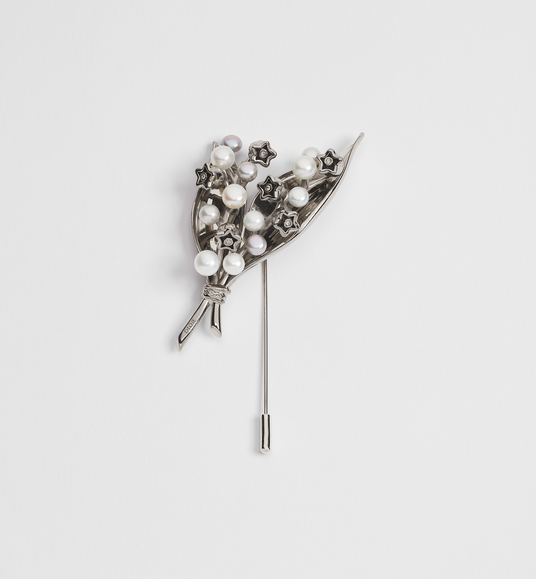 Lily of the Valley Brooch Silver-Finish Brass with Gray and White