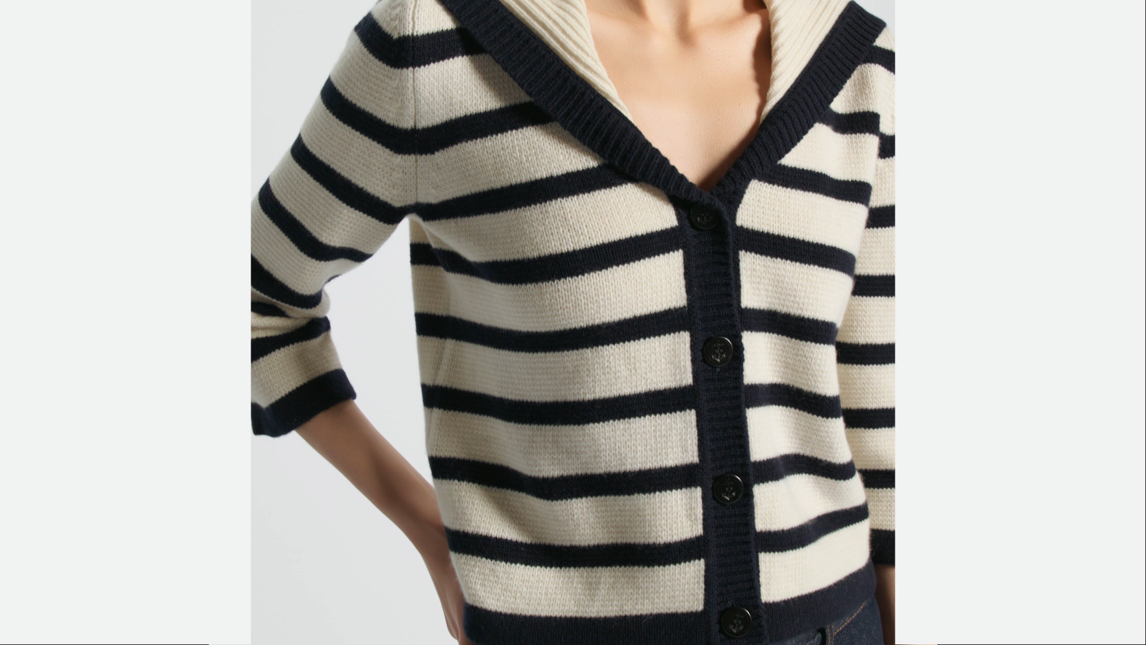 Dior Marinière Cardigan Navy Blue and Ecru D-Stripes Virgin Wool