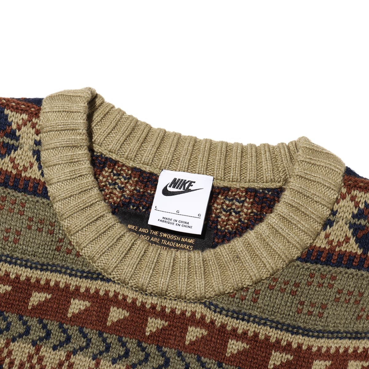 NIKE AS M NL FAIR ISLE CREW SWEATER NEUTRAL OLIVE （ナイキ NL
