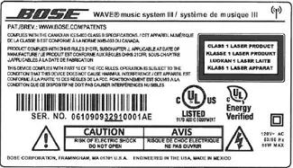 シリアルナンバーの場所 - Wave® SoundTouch® music system IV