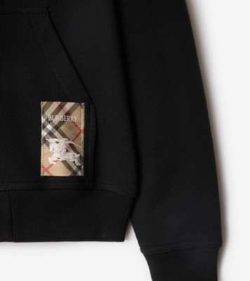 Check Label Cotton Zip Hoodie in Black - Men | Burberry® Official