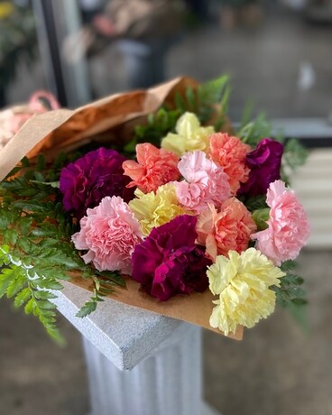 Assorted Carnation Wrapped Bouquet