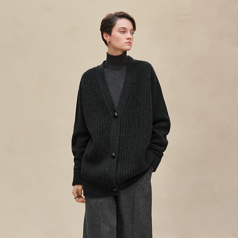 Thick long-sleeve cardigan - Grey | Hermès USA