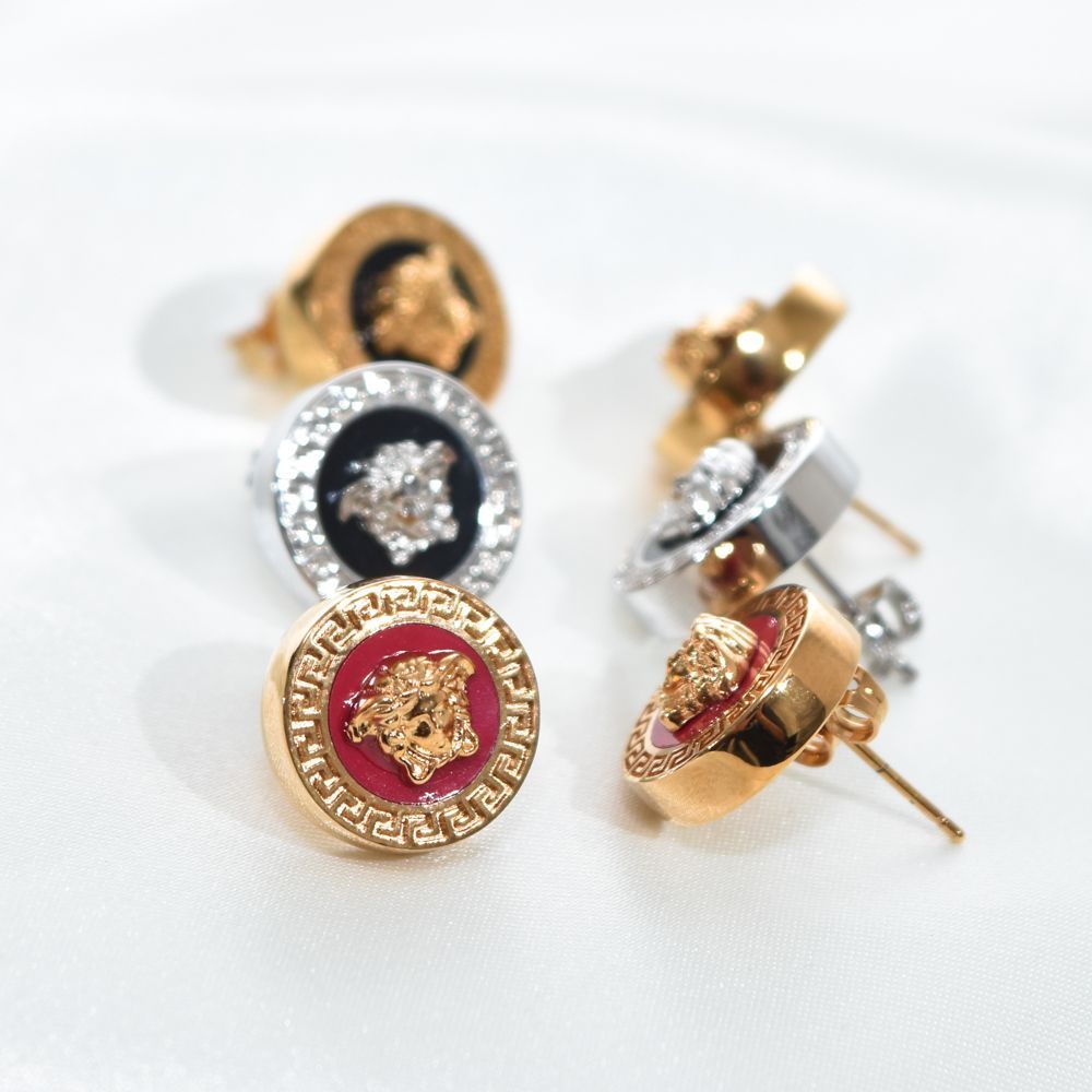 ヴェルサーチ ピアス ゴールド メデューサ レジン ピンク ブラック
