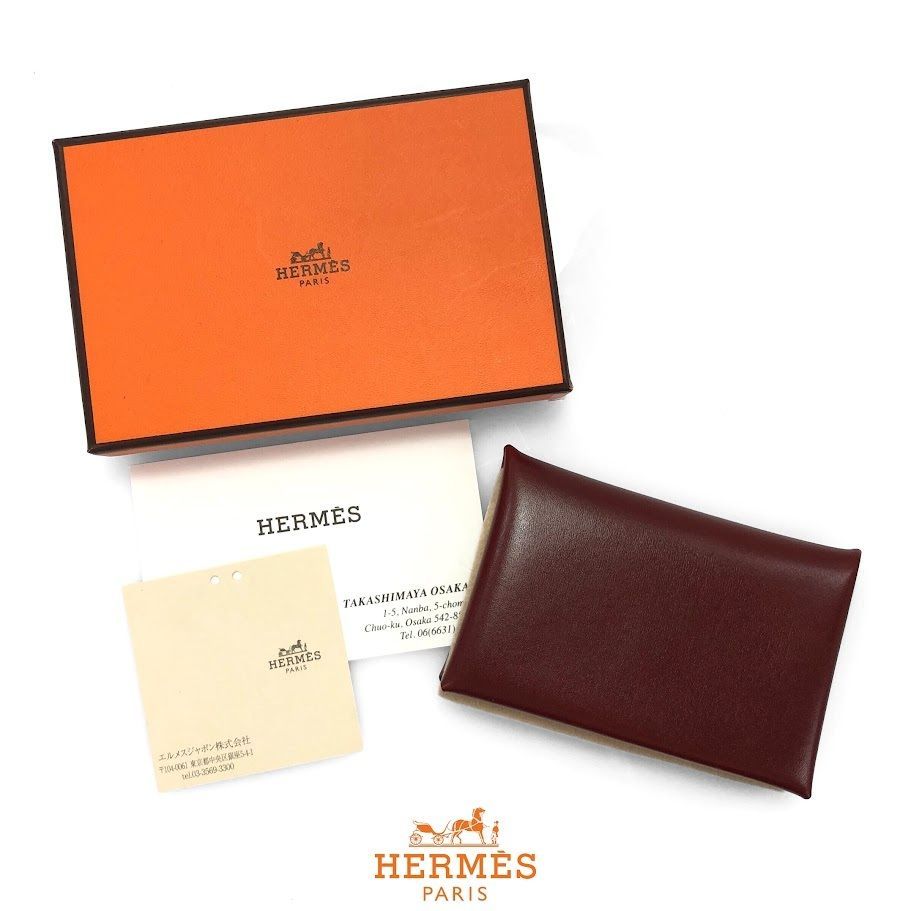 HERMES エルメス カルヴィ ボックスカーフ ボルドー カードケース 名刺