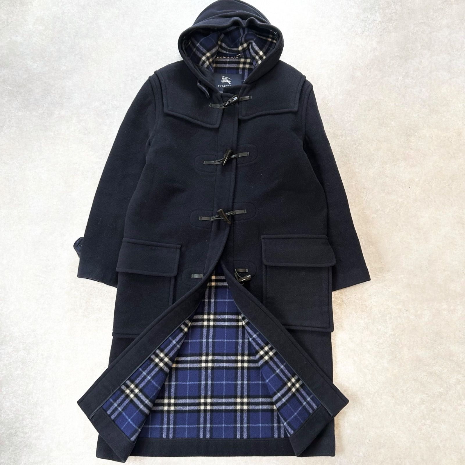 バーバリーブルーレーベル ダッフルコート ロング 裏地チェック 大きい