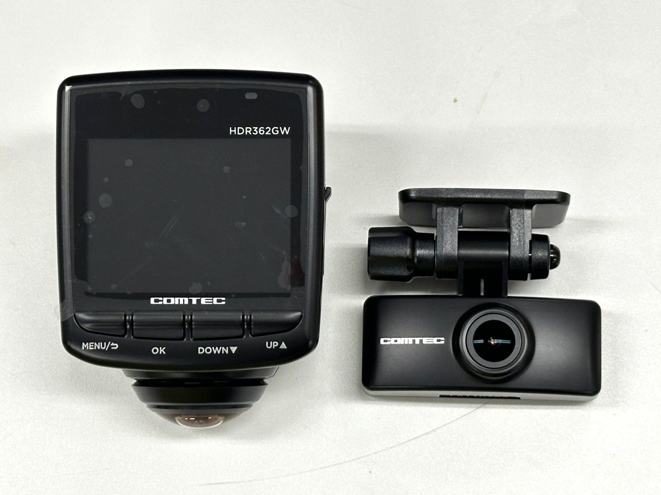 中古品2年使用COMTEC HDR362GW 360度2カメラドライブレコーダー 中古品