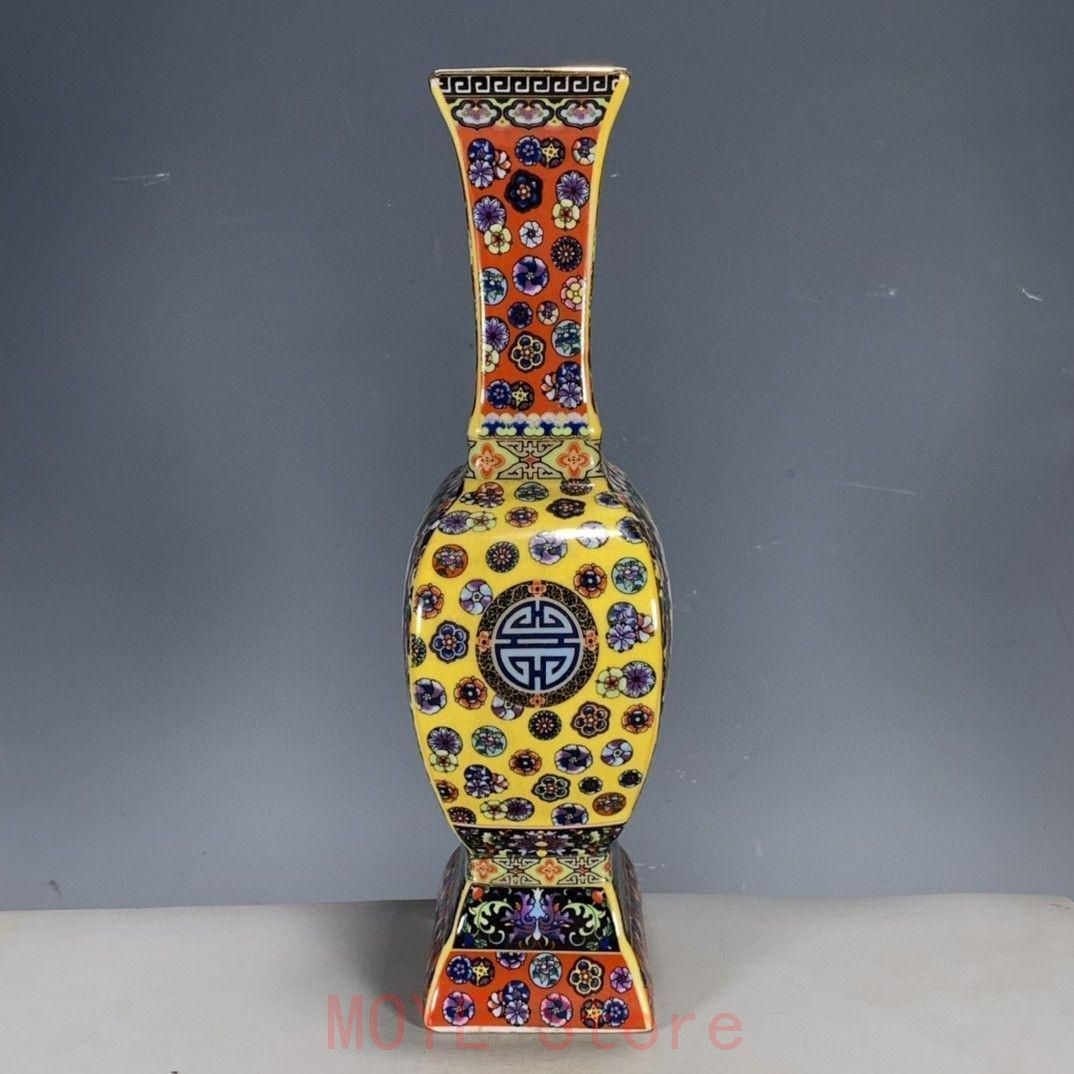 パステル蒔絵人物四角い花瓶 景徳鎮 陶磁器 装飾品 工芸品 美術品 置物