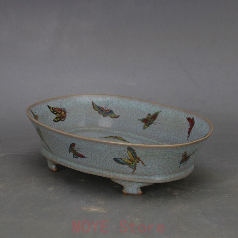 宋汝窯天青釉多方洗四足盆 文房具 最新 書道具 文房具 現代工芸品美術