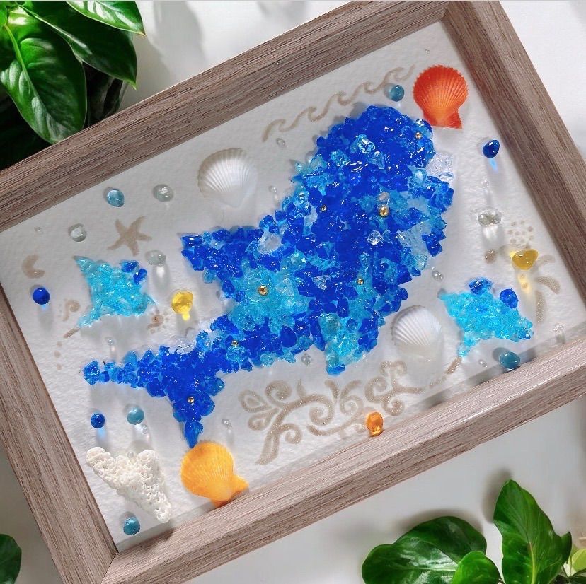 ジンベイザメとマンタ泳ぐ海❣️ガラスモザイクアート シーグラス