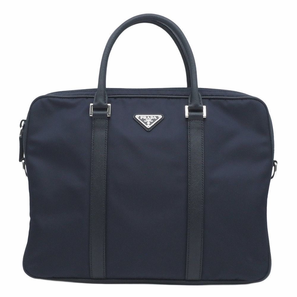 返品OK】プラダ ビジネスバッグ ナイロン サフィアーノレザー ネイビー