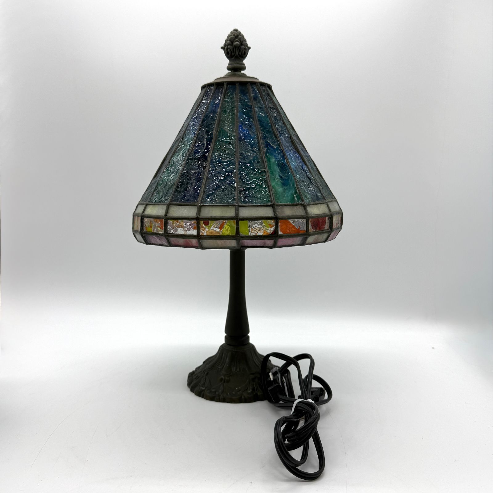 ステンドグラス テーブルランプ アンティーク調 ブルー基調 昭和レトロ