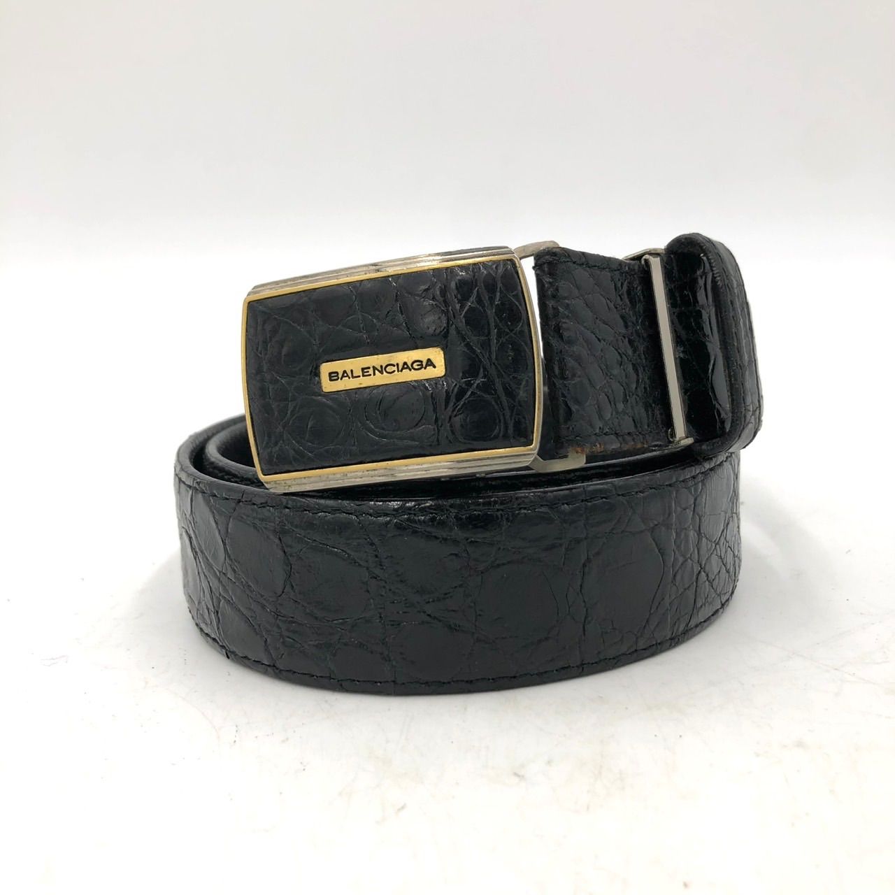 バレンシアガ BALENCIAGA ベルト クロコダイル型押し レザー ブラック