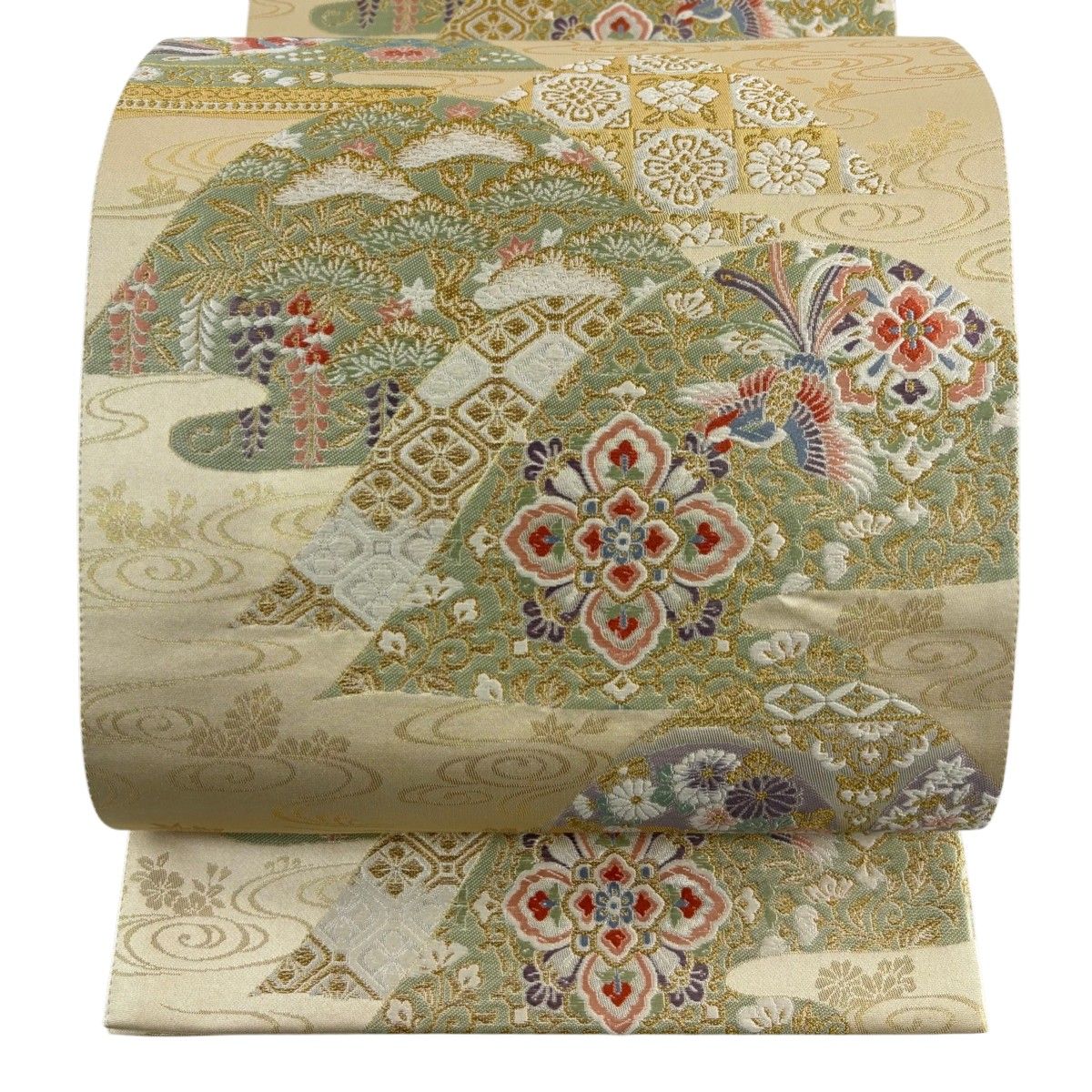 袋帯 秀品 華文 花鳥 金糸 箔 ベージュ 六通 正絹 【中古】 - メルカリ