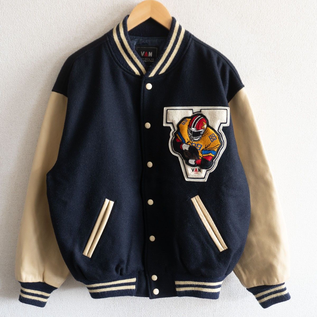 美品】VAN JAC【袖レザー スタジャン】LL ヴァン ワッペン スタジアム