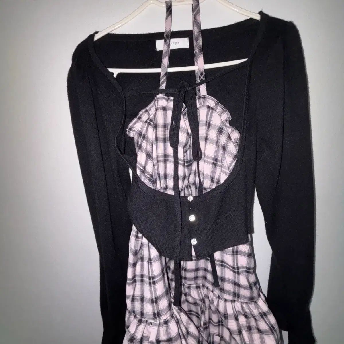 pium ピウム ビジュー カーディガン チェック ONE PIECE セット