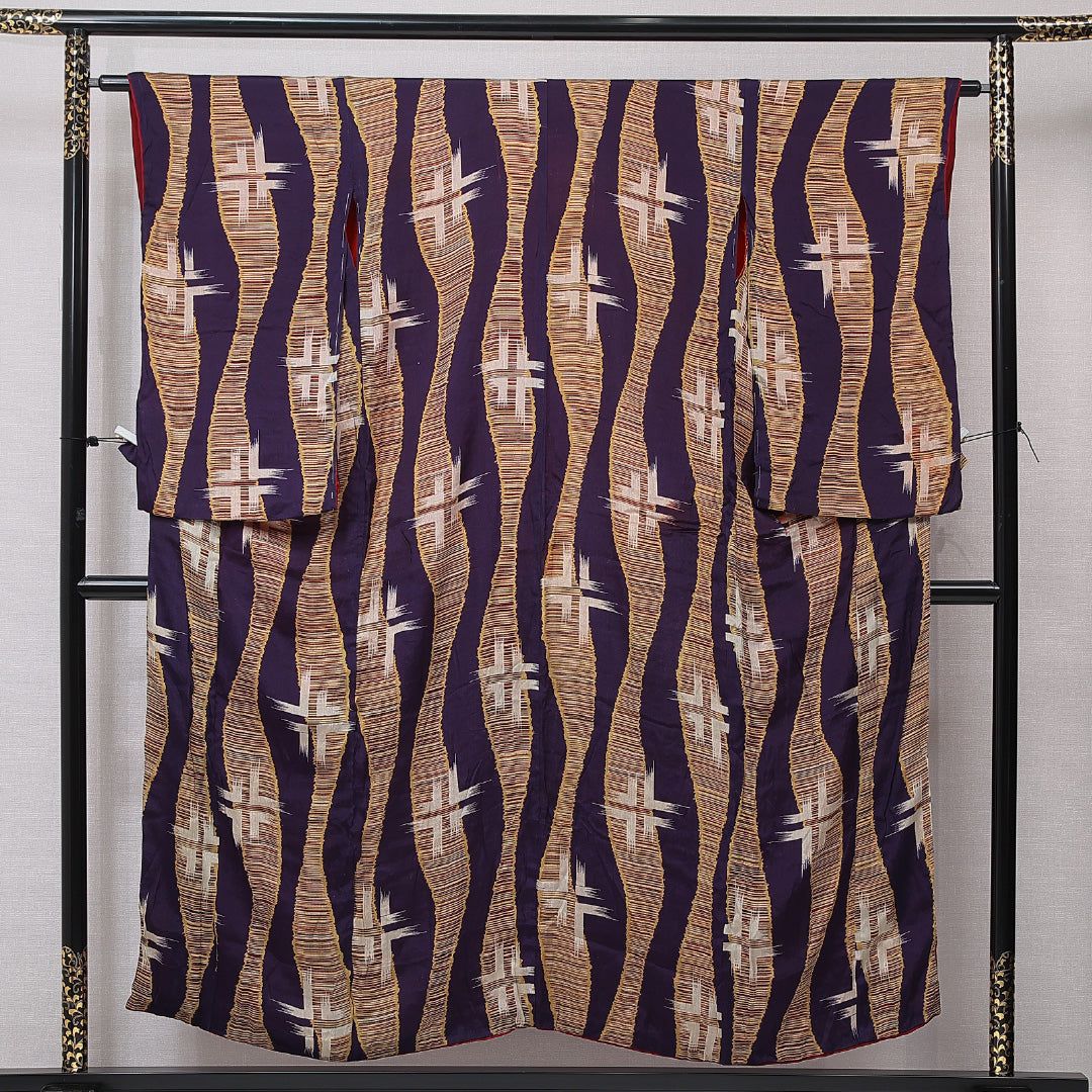 アンティーク 紬 袷 身丈151cm 裄丈61cm 正絹 Cランク Sサイズ バチ衿