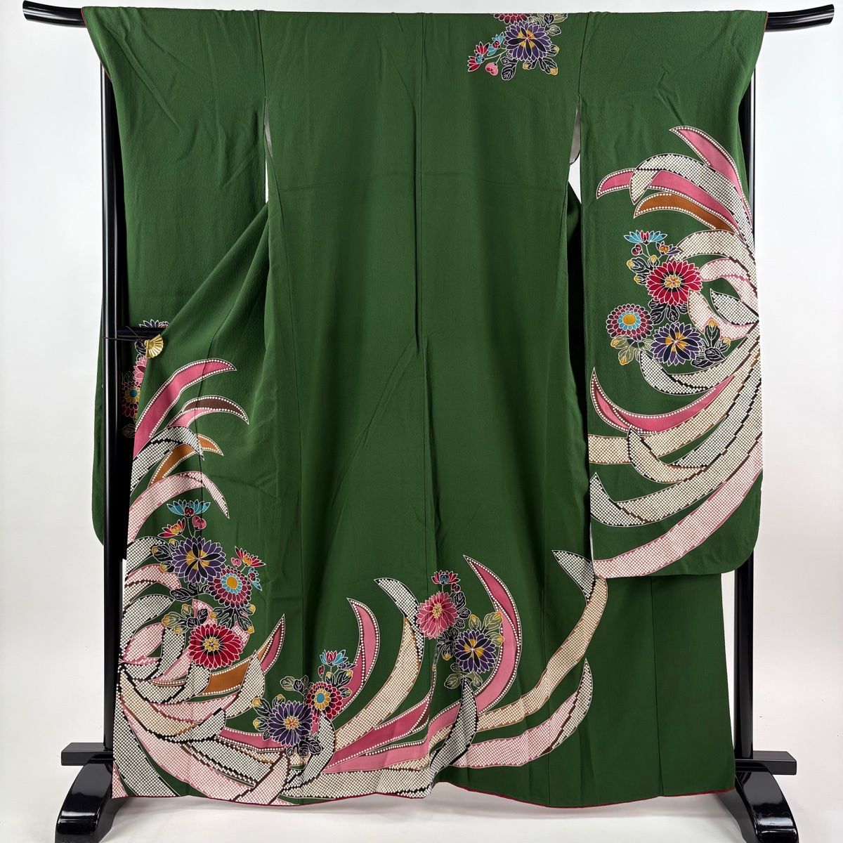 振袖 身丈165cm 裄丈70cm L 袷 菊 深緑 正絹 名品 【中古】 - メルカリ