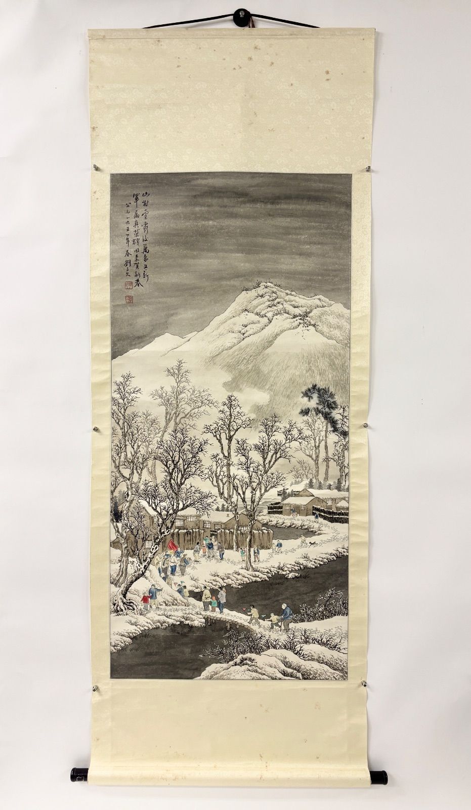 掛軸 M.148 劉子久 山村雪霽図 落款印あり ＃茶掛＃古美術 #骨董品