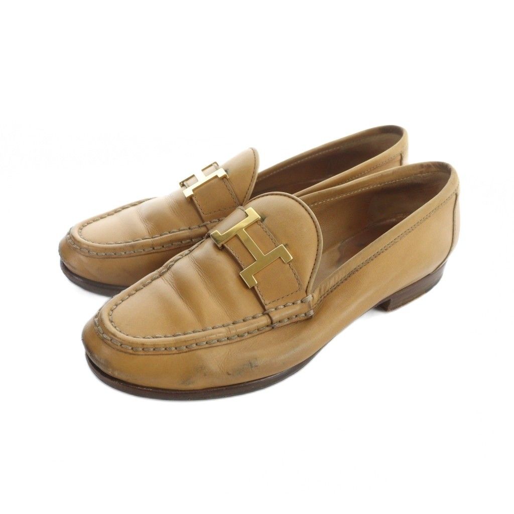 エルメス HERMES コンスタンス ローファー レザー ロゴ金具 茶