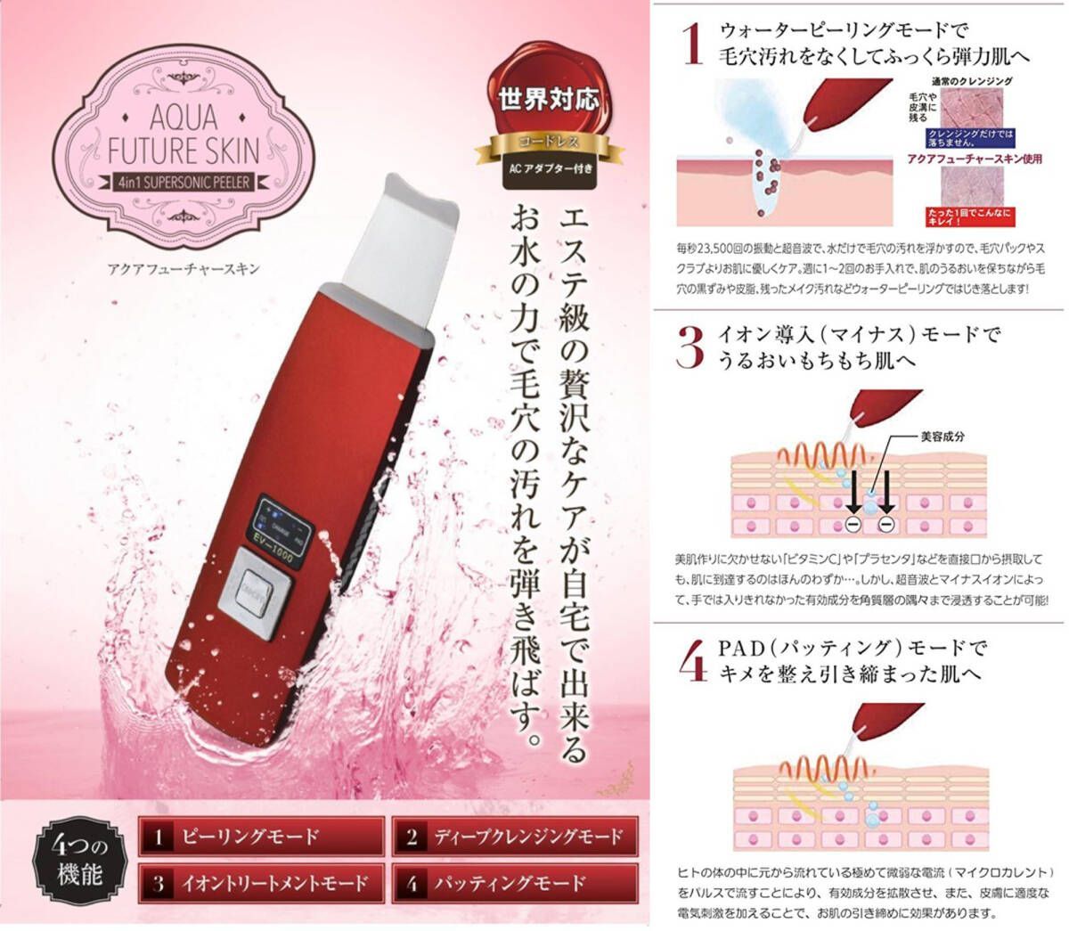 4in1 AQUA FUTURE SKIN ピーリング 美顔器 アクアフューチャースキン