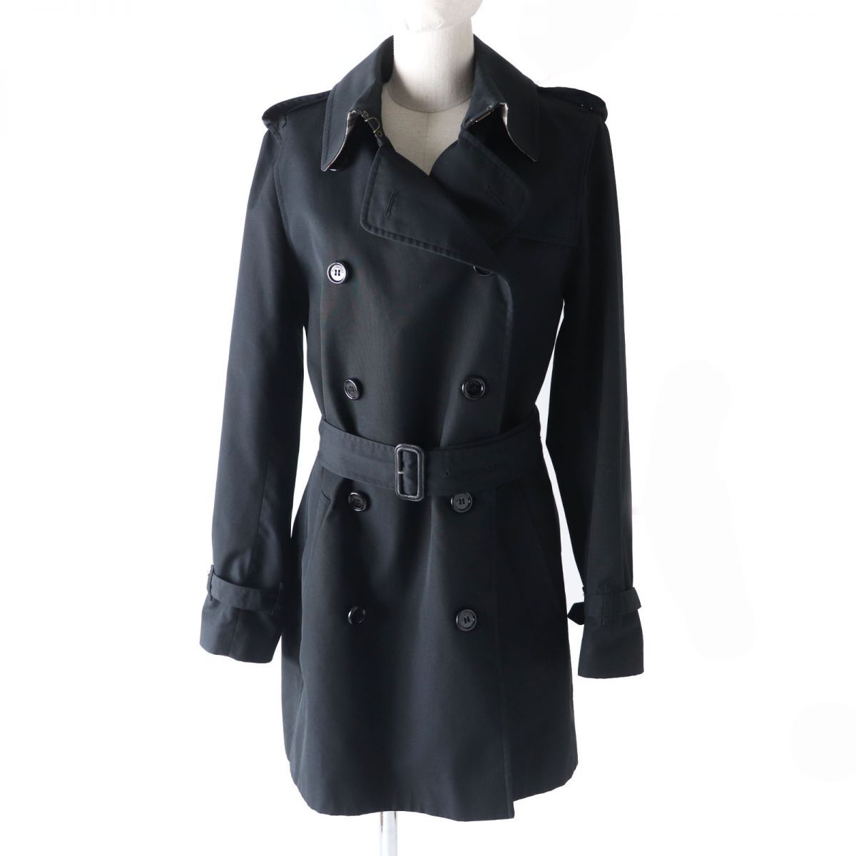 バーバリーロンドン ウール ピーコート ロゴボタン ストライプ裏地