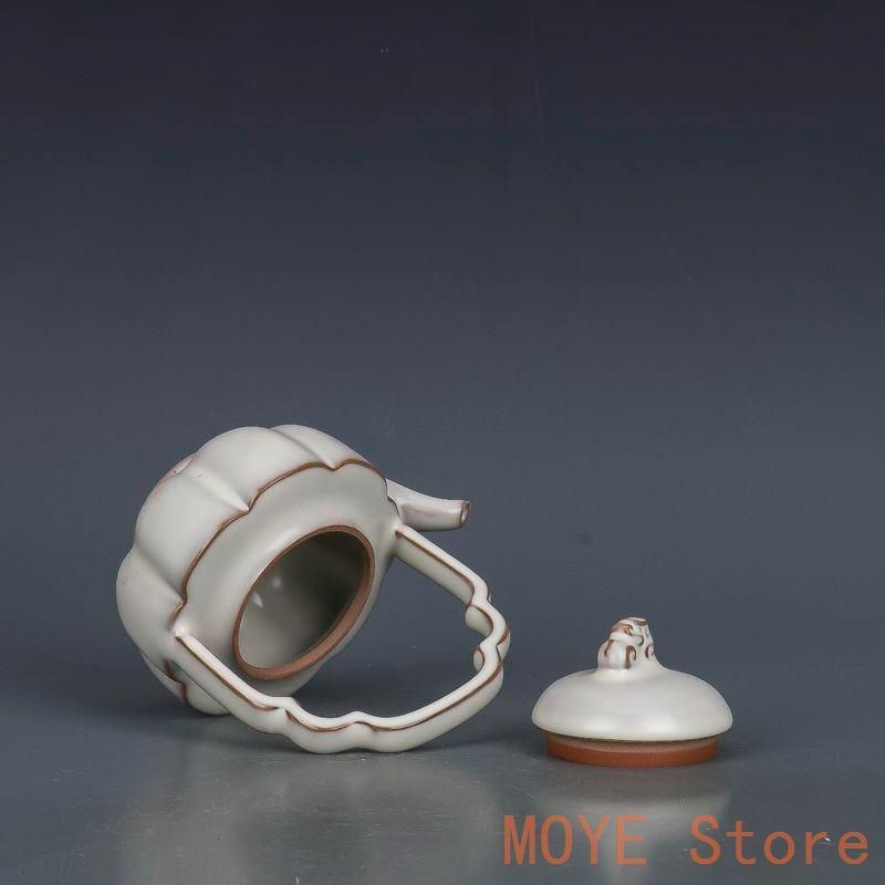 宋汝窯月牙白釉提梁壺 急須 工芸品 美術品 置物 宋汝窯月牙白釉提梁壺