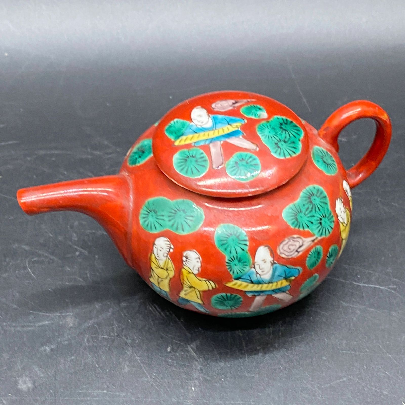 G354 九谷焼 木米 茶器 煎茶道具 急須 茶器セット 煎茶器 赤系 赤絵