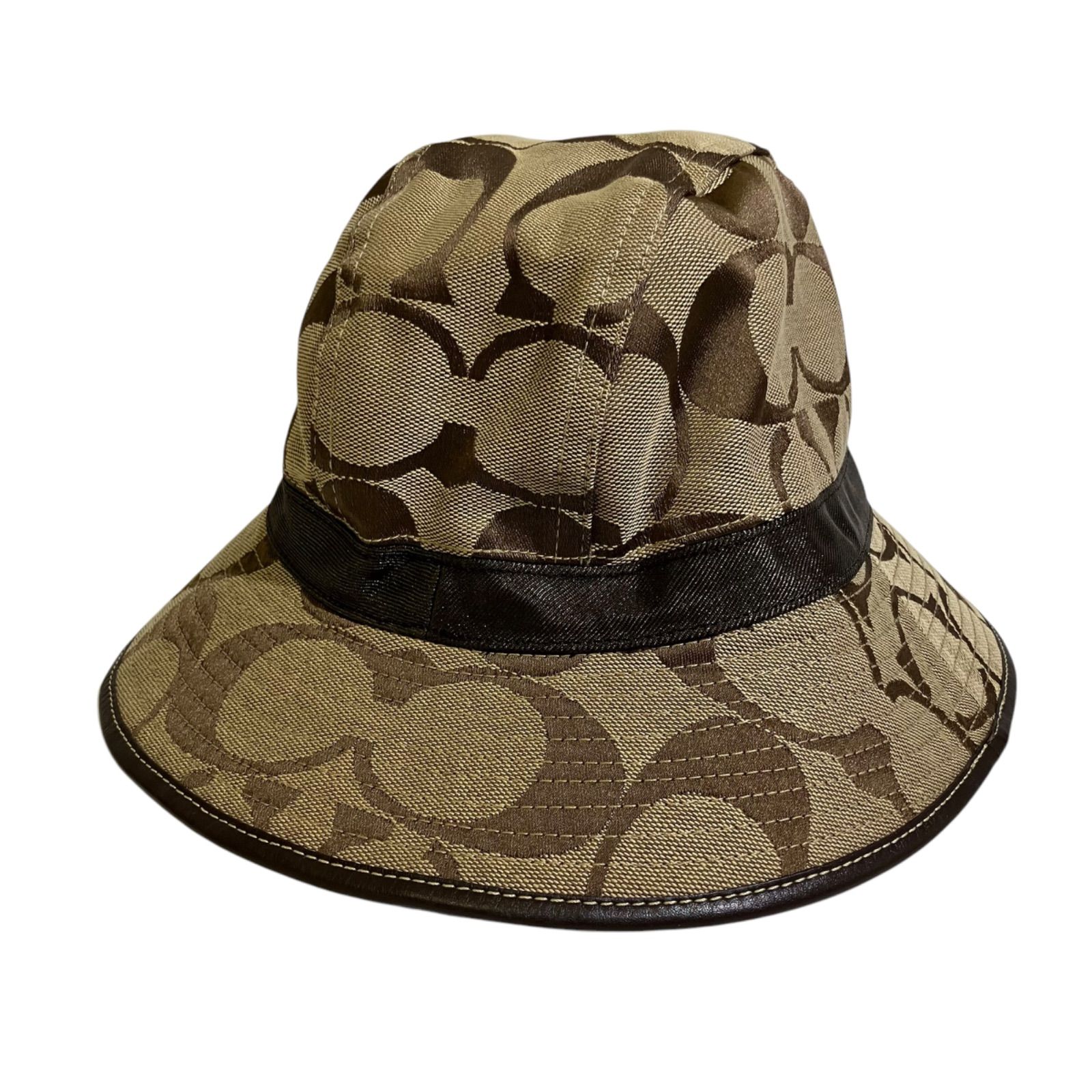 美品】 COACH コーチ シグネチャーハット バケットハット ロゴレザー