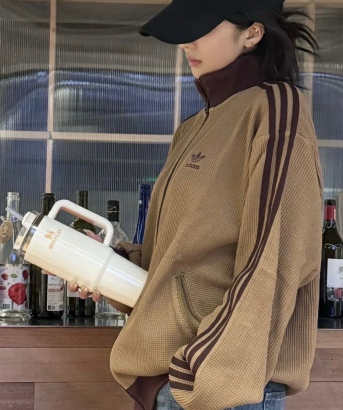 海外限定カラー2XL⭐️adidas ワッフル ニットトラックトップ ブラウン