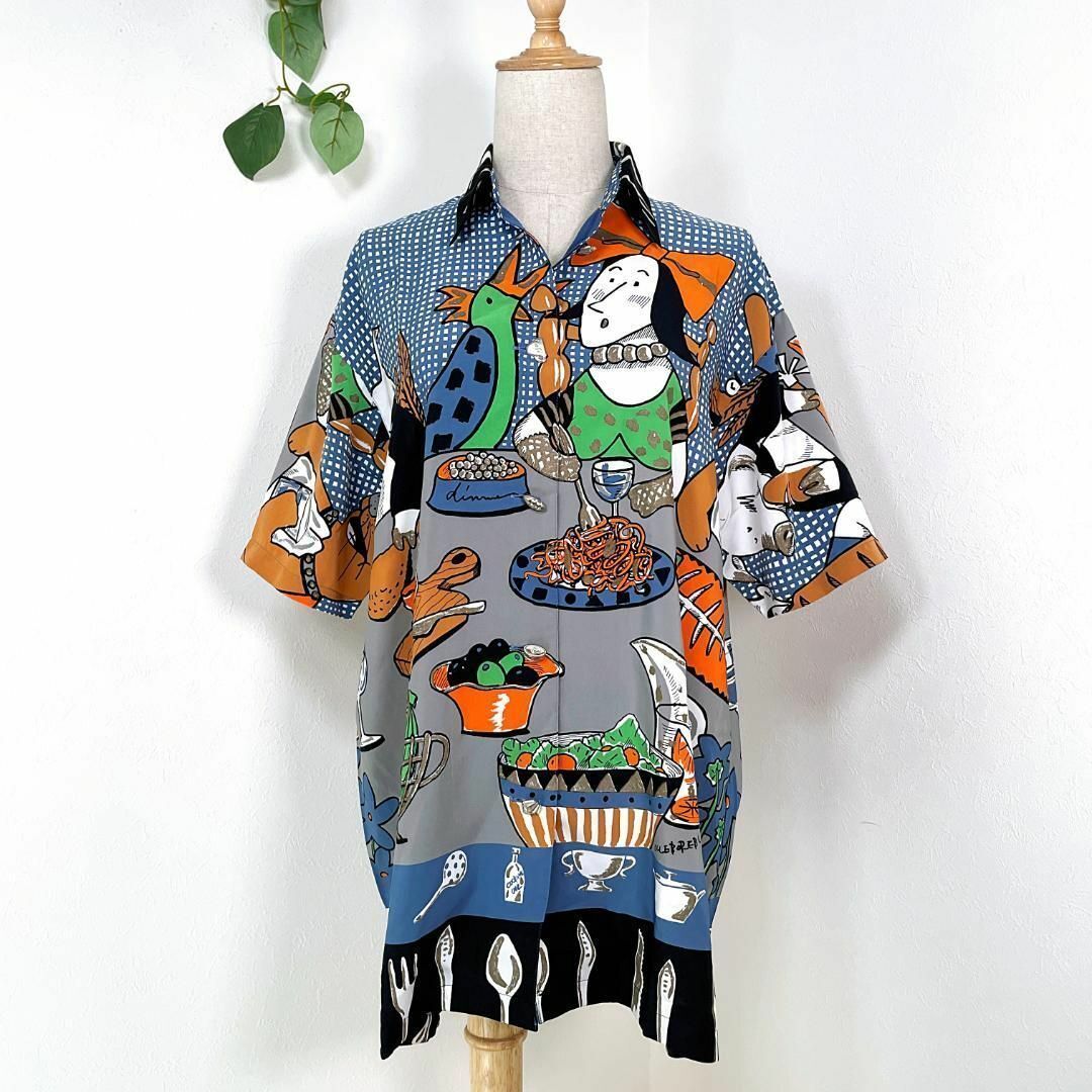 良品】 ALBEROBELLO アルベロベロ 半袖 シャツ 総柄 ブラウス デザイン