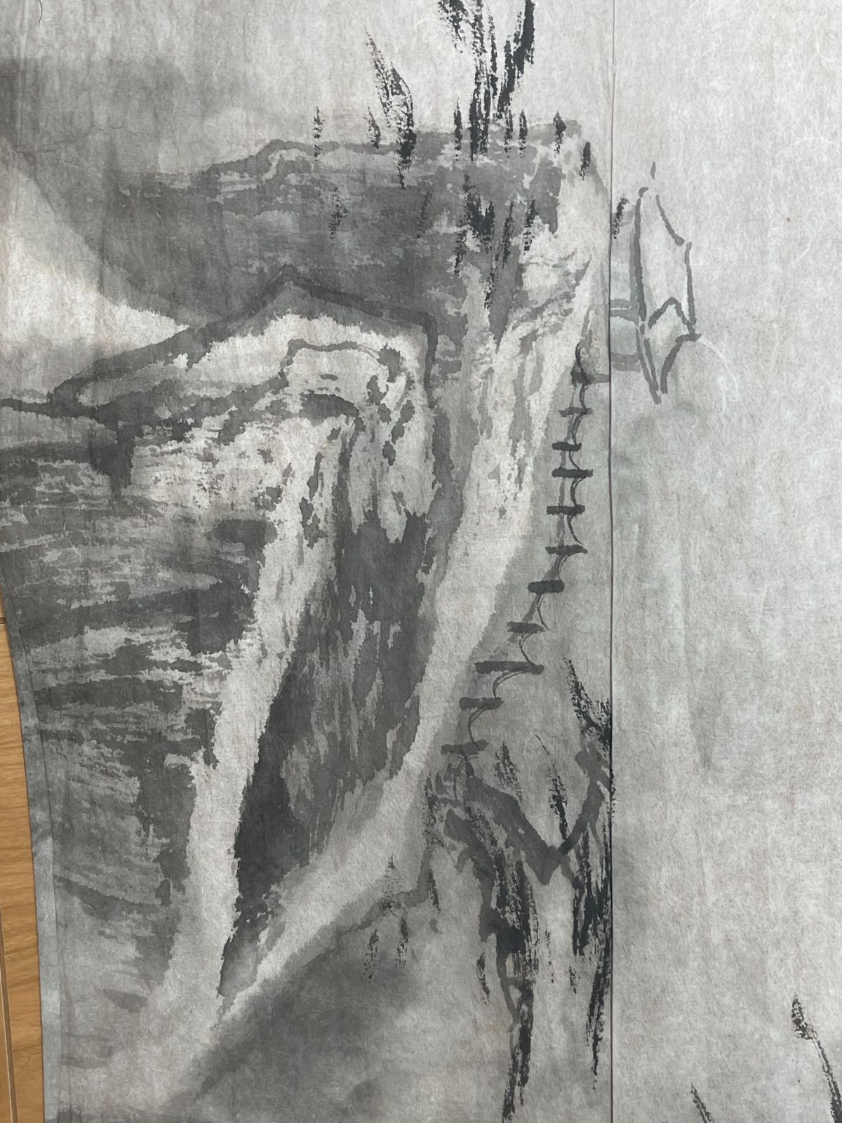 真作】樂震文 「中国当代画家 」黃山橫雲 画心 落款あり 中国美術 水墨