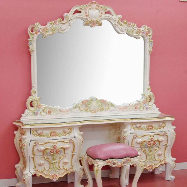 ☆秋のお買得セール中!☆ 上品ロココドレッサー3点セット スツールは本