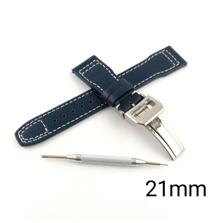 21mm 腕時計 カーフレザー 革ベルト スムースネイビーブルー 紺 【対応