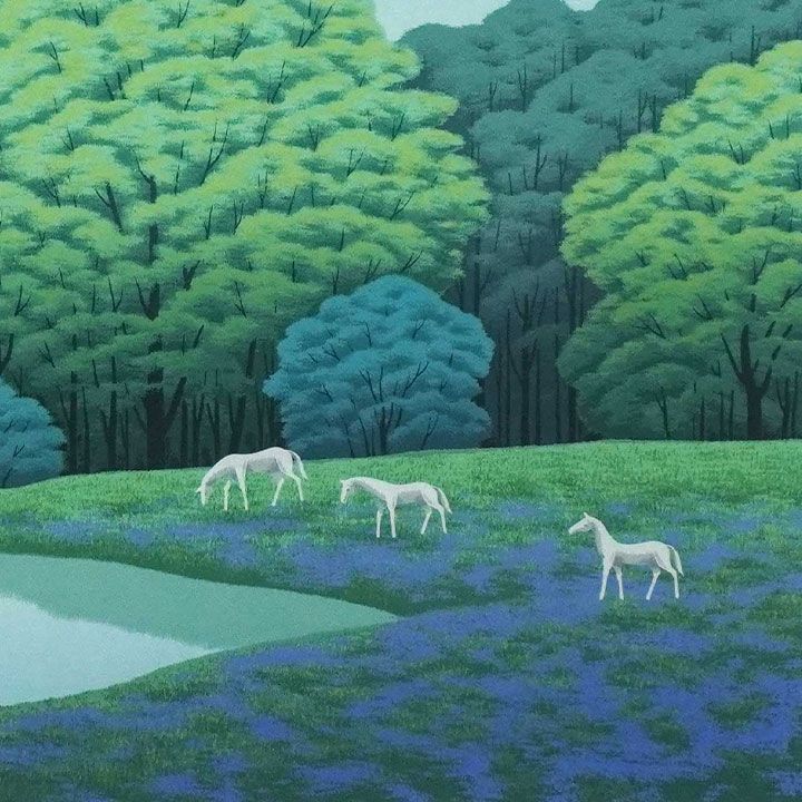 NO30. 国武久巳 楠若葉 版画 馬 緑 風景画 額付き 箱あり 絵画 - メルカリ