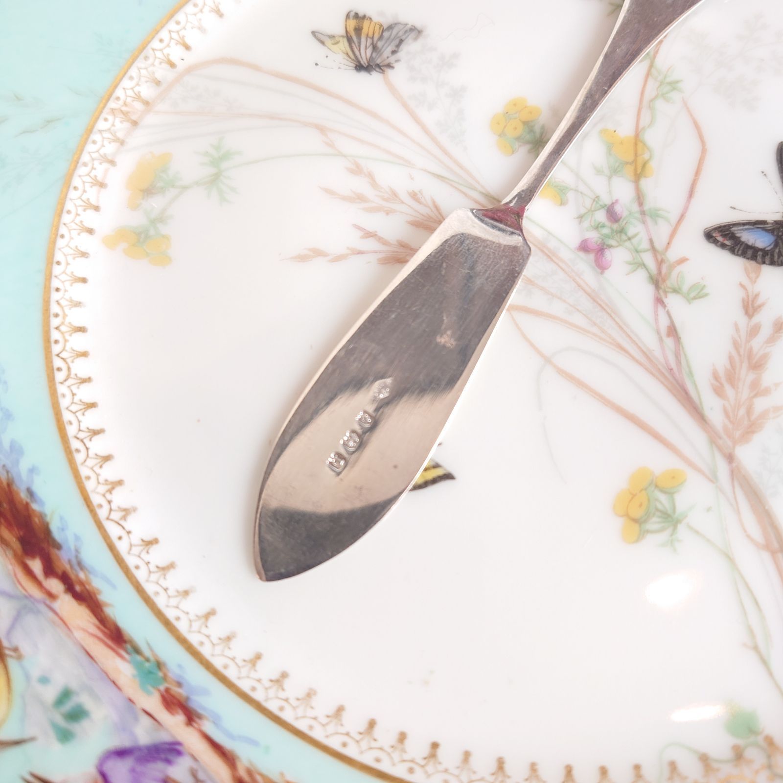 イギリス アンティーク 純銀製 バターナイフ クローバー シャムロック