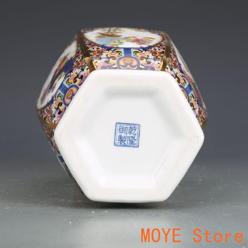 乾隆琺瑯彩六方瓶 景徳鎮 陶磁器 装飾品 現代工芸品 美術品 置物