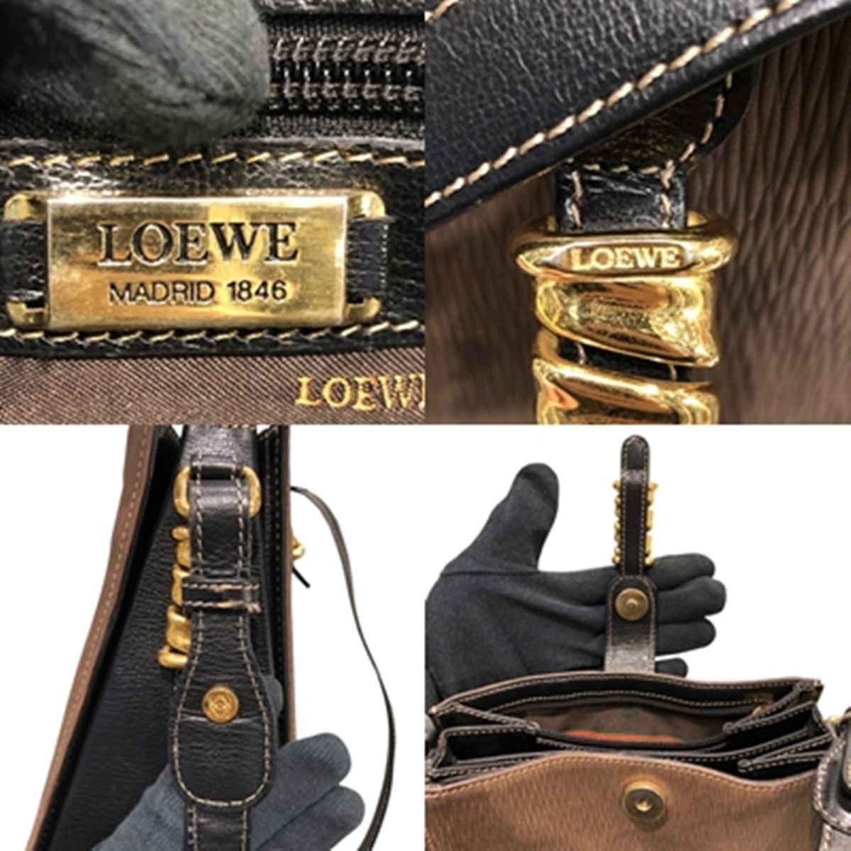 中古】 LOEWE ロエベ ベラスケス ショルダーバッグ ブラウン×黒