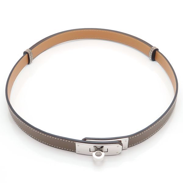 HERMES ケリー ベルト 18 エトゥープ シルバー金具 美品 箱付 エルメス