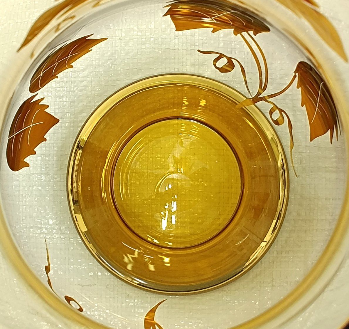 ボヘミアグラス 金彩花紋アンバー花瓶 フラワーベース チェコ製 美品