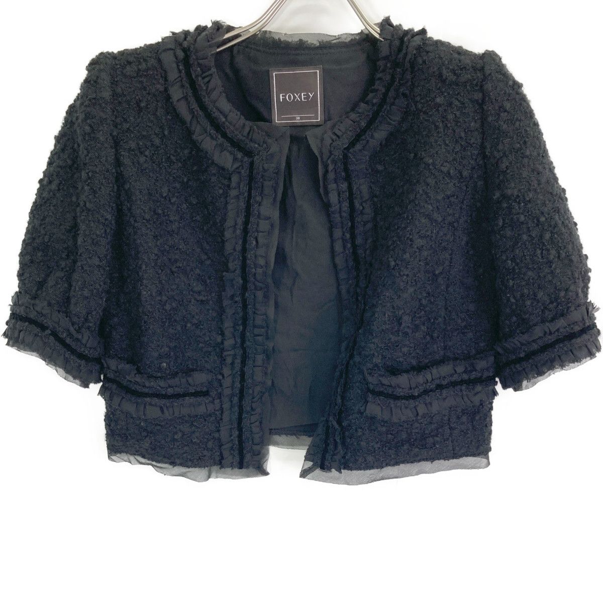 FOXEY フォクシー ﾌﾞﾗｯｸ 28742 ﾉｰｶﾗｰ ﾌﾞｰｸﾚﾂｲｰﾄﾞ ｼﾞｬｹｯﾄ 38 - メルカリ