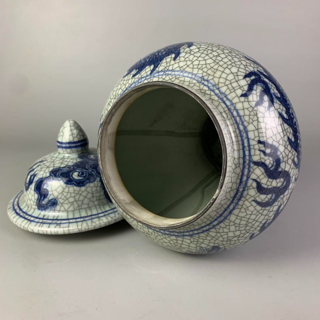 青花磁器喜字将軍缶 景徳鎮 陶磁器装飾品 工芸品 美術品