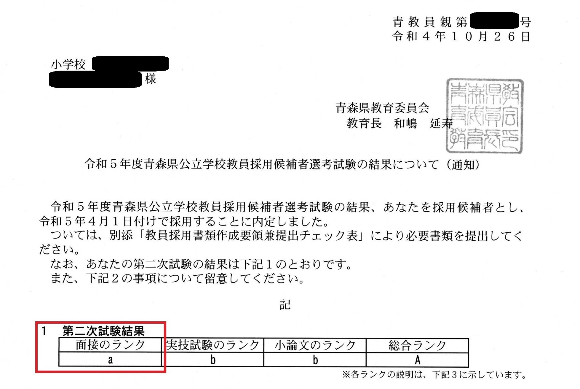 写真以外は無料公開】青森県教員採用試験に合格した人の調書と書き方の