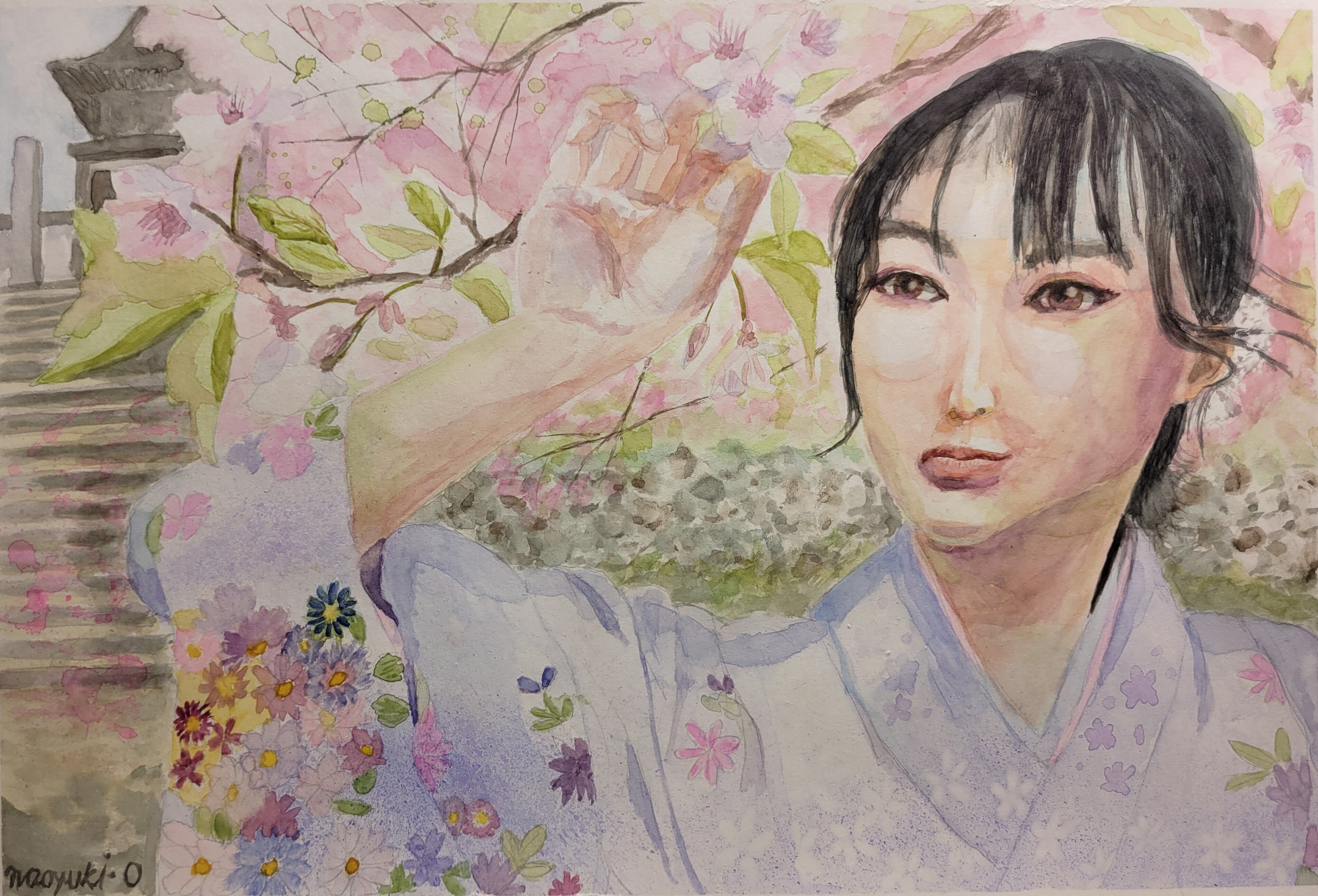 大和撫子」（透明水彩B4）｜おおもり なお【大森尚行】