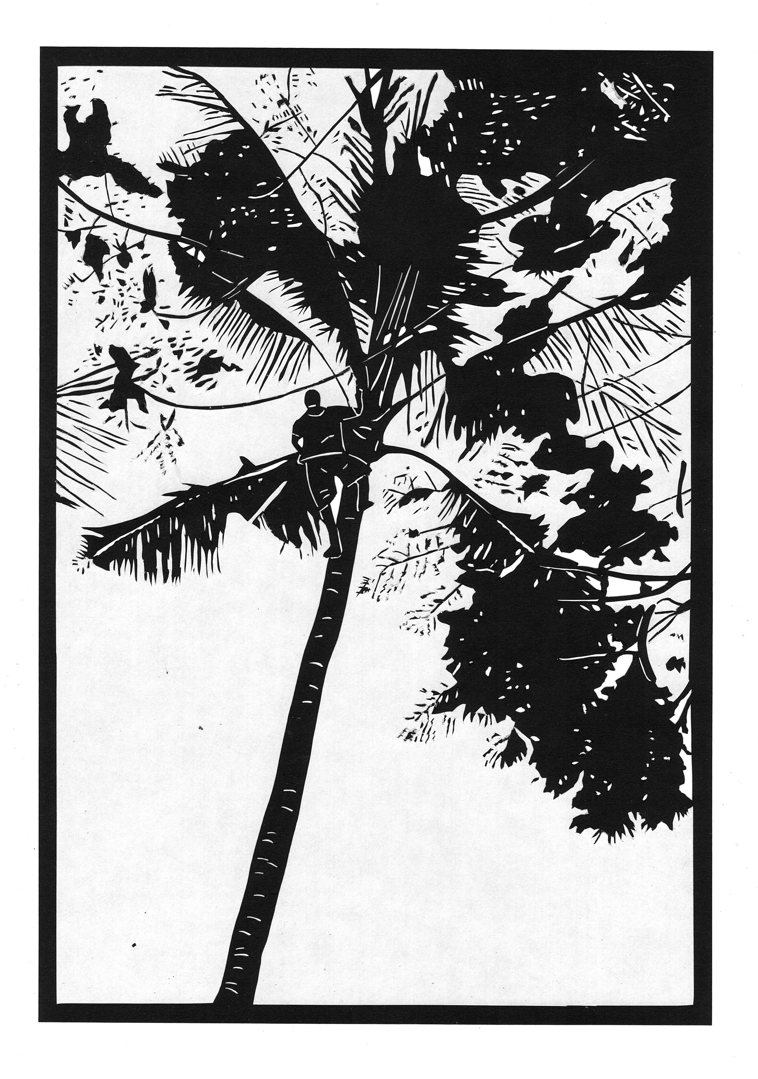 切り絵で世界旅」椰子の木（バリ島／インドネシア）高いヤシの木に簡単