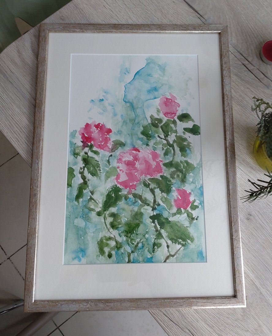 墨で薔薇／バラの新額装｜KaoRu IsjDha