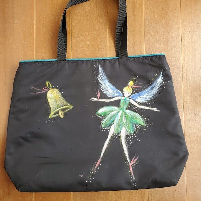 クマさん＆妖精イラスト👼ナイロン製バッグ(手描き)｜こうこ