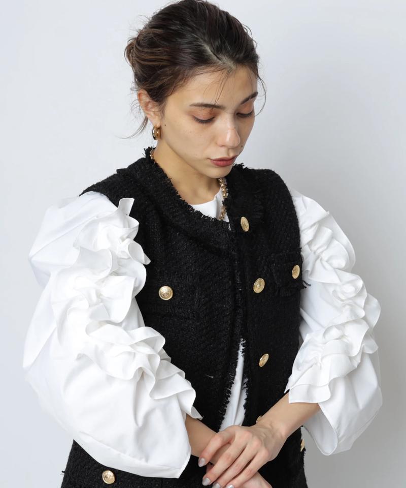 新品タグ付き✨CADUNEカデュネレースフリルブラウス38 CADUNE