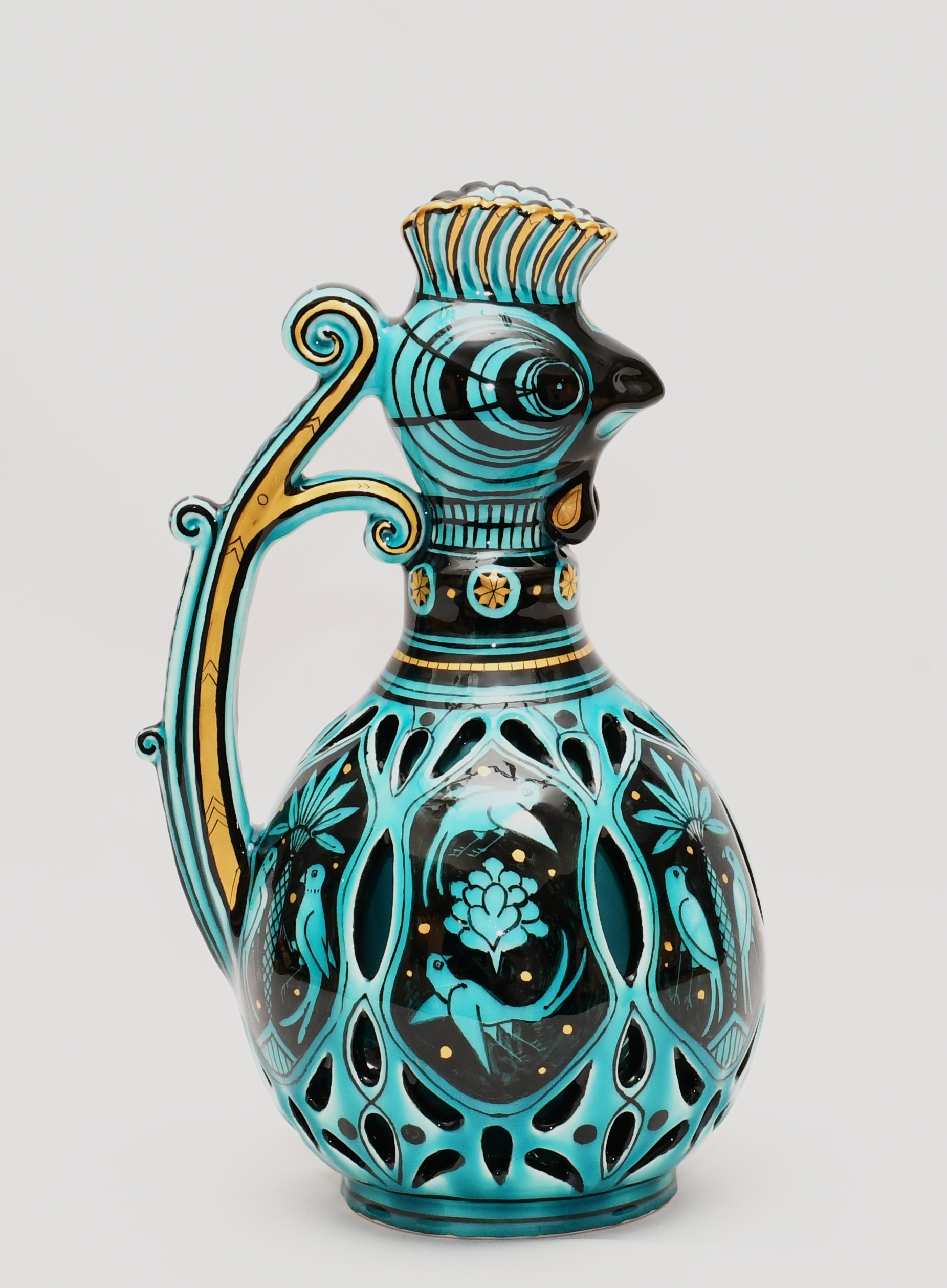 七代加藤幸兵衛『 淡青釉金彩双鳥文透彫鳳首瓶』 | 陶芸作品（作家特選