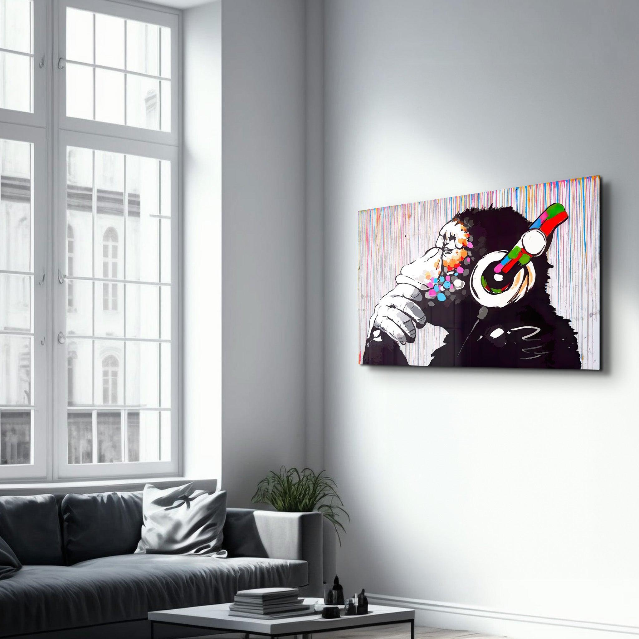 Banksy Monkey Beat Glass Wall Art – Artdesigna